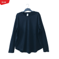 Womens Long Sleeve Round Neck Ribbed Neckline Cotton Blend T-Shirt For Ladies From Levin. 