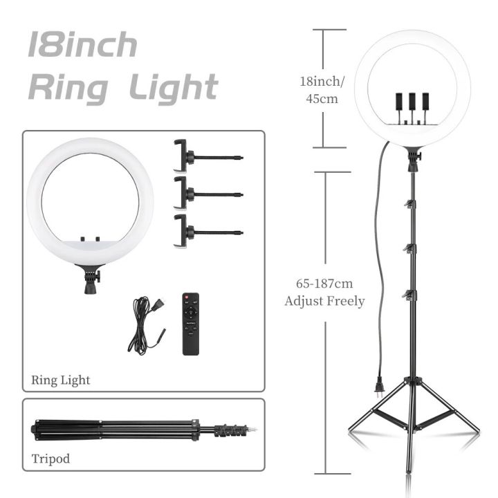 SH%2018%20Inch%20Knob%20Ring%20Light%20LED%20Selfie%20Video%20Lamp%20With%20Tripod%20Stand%20Phone%20Clip%20For%20YouTube%20Live%20Lighting%20Photo%20Photography%20Studio%20-%20Image%207