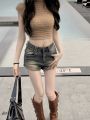 OUKABUYIPure Want Stretch Denim Shorts Women's Hot Pants for Hot Girls Summer New Outdoor High Waist Big Long Legs. 