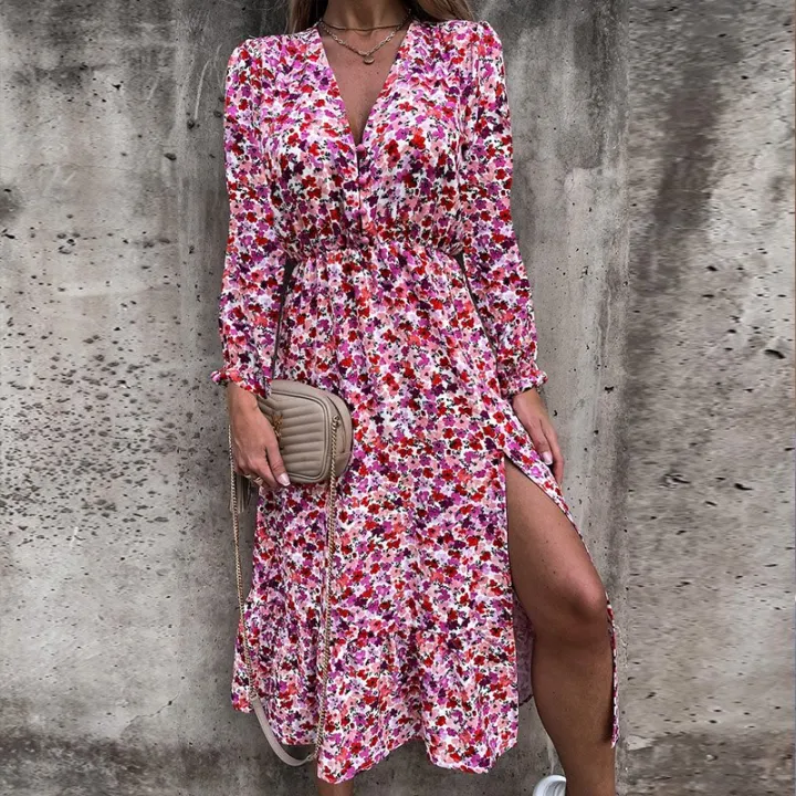 Sexy%20V%20Neck%20Autumn%20Party%20Dress%20Women%20Elegant%20Gorgeous%20Floral%20Prints%20A-Line%20Dress%20Fashion%20Long%20Sleeve%20Slit%20Long%20Dresses%20Vestidos%20-%20Image%203