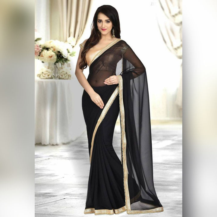 Black Stylish Georgette Saree For Women