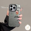 MissConnie Cartoon Anime Chibi Maruko-chan Phone Case Compatible for IPhone 11 13 14 12 15 Pro Max XS Max XR 15Plus Cute Crayon Shin-chan Luxury Plating Metal Button Soft Shockproof Cover.