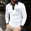 New patchwork zipper lapel fashionable casual men's long sleeved T-shirt Polo hot selling men's top clothing.