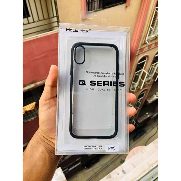 Iphone xs এর জন্য q সিরিজ প্রিমিয়াম শকপ্রুফ কেস ব্যাক কভার (স্বচ্ছ, কালো) (Back Case Cover For Smartphone)