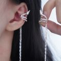 Zircon Crystal Chain Drop Earring   Simple Long Chain Tassel Piercing Ear Clip   Silver Color Fashion Ear Cuff Jewelry Women   Korean Ins Style Shiny Personality Ear Bone Clips. 