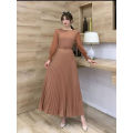 China Long Dress Design French Pleated Maxi Dress Women Elegant O Neck Long Sleeve.