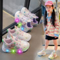 Girls Shoes New Leather Rotating Buttons Kid Sneakers LED Flashing Soft Sole Sport Footwear Baby Children Toddler Shoe Trainers. 