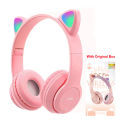P47M Wireless Headphone Flash Light Cute Cat Ear with Mic Control LED Stereo Music Helmet Phone Bluetooth Headset with Box.. 
