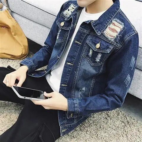 Male%20Jean%20Coats%20Casual%20Slim%20Men's%20Denim%20Jacket%20White%20with%20Hole%20Ripped%20Short%20Cheap%20Price%20Stylish%20Loose%20Korea%20Low%20Cost%20Fashion%20G%20-%20Image%207