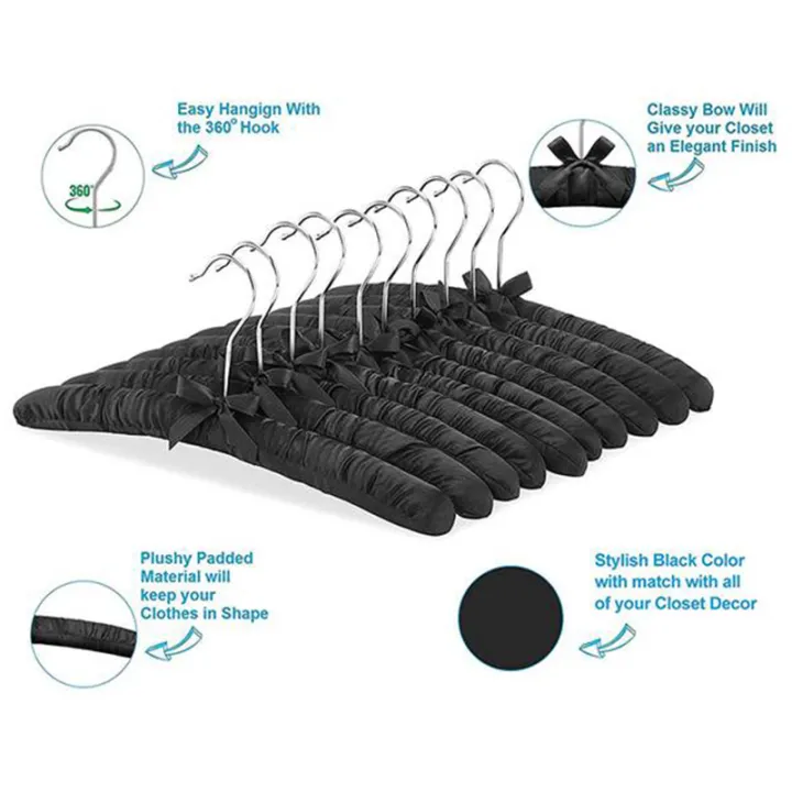 5%20Pcs%20Women'S%20Satin%20Padded%20Hangers,%20Non-Slip%20Thick%20Foam%20Black%20Hangers%20-%20Image%205