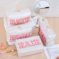 Cute Travel Chenille Varsity FACE Letter Makeup Bag Preppy Patch Cosmetic Pouch for Teens Girls Women Toiletry Storage Organizer.