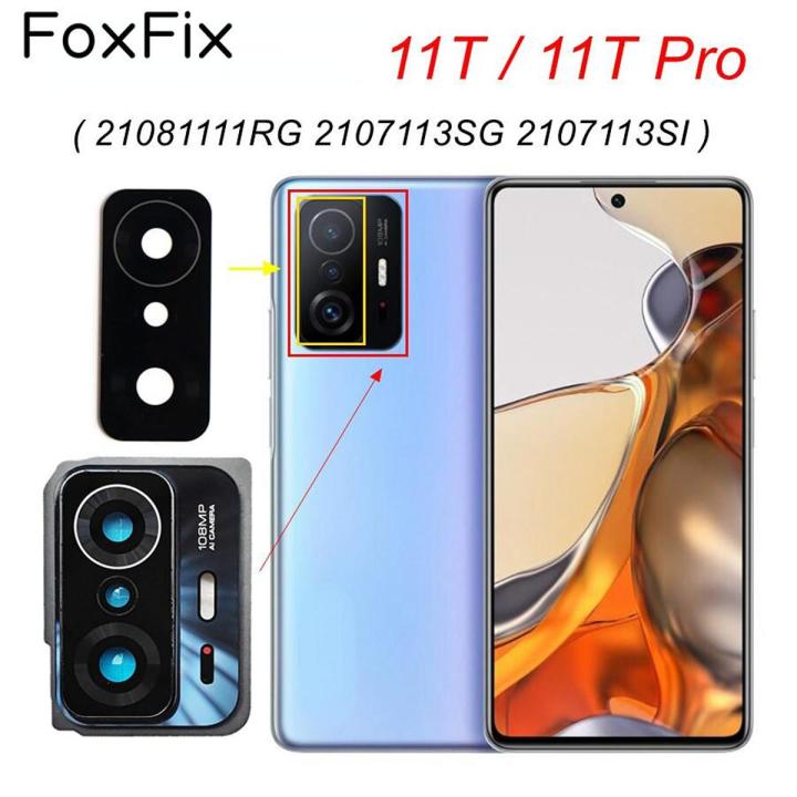 FoxFix Rear Back Camera Glass For Xiaomi 11T / 11T Pro Camera Lens Glass Cover With Frame Holder Replacement+Adhesive Tape