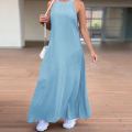 2024 PLUS SIZE ZANZEA Fashion Denim Long Dress Women Halter Swing Sundress Holiday Sleeveless Robe Casual Loose Maxi Dress.