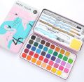 45 Colors Solid Watercolor Paint Set Metal Box Painting Pigment With Water Brush ,yellow sponge,Mop brush, Art Outliners,2pc Round brush ,pencil ,sharpener Drawing Watercolor Paper. 