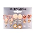 9 Pairs/Set Women's Crystal Pearl Flower Ear Studs Earrings Elegant Jewelry Gift Crystal Stud Earring Sets Mix Jewelry. 