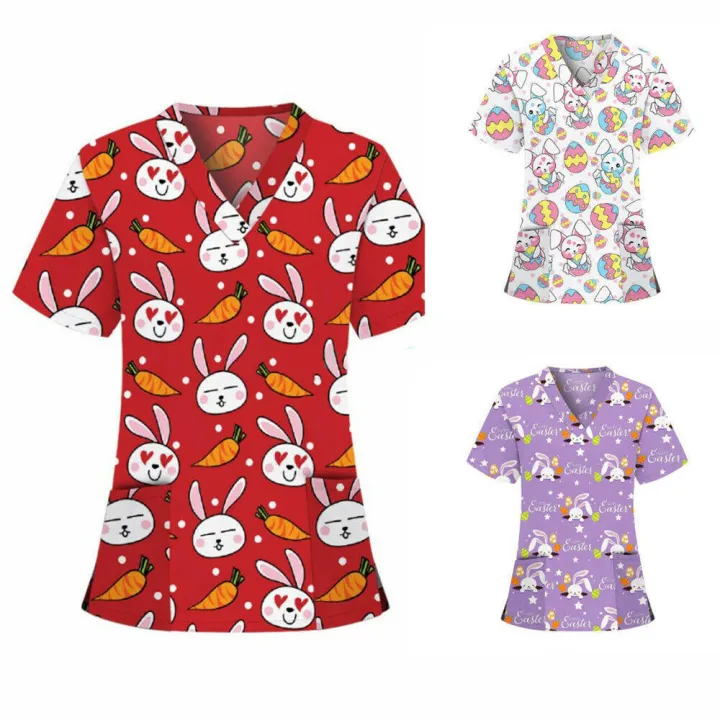 Women%20Easter%20Bunny%20Print%20Nursing%20Uniform%20Scrub%20Short%20Sleeve%20T-Shirt%20Tops%20For%202023%20Easter%20Home%20Party%20Accessories%20-%20Image%204