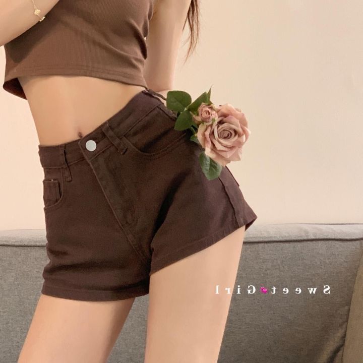 Summer%20Brown%20Stretch%20Denim%20Shorts%20Women's%20Small%20Versatile%20Hip%20Lifting%20Temperament%20Slim-Fit%20High%20Waist%20Figure%20Flattering%20Hot%20Pants%20Trendy%20-%20Image%206