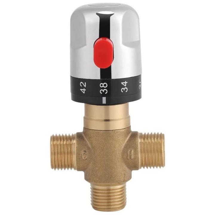 JAEEE Thermostatic Mixing Valve Solid Brass G1/2 for Shower System Water Temperature Control Pipe Basin Thermostat Control