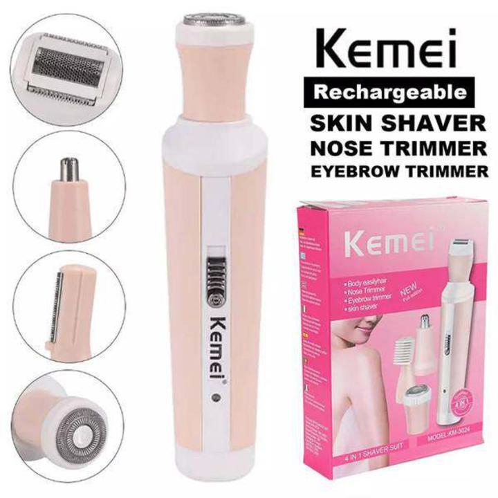 Kemei Km-3024 Multifunctional 4 In 1 Rechargeable Woman Body Shaver Eyebrow Nose Trimmer Set