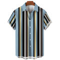 Hawaiian Vacation Summer for Men Shirts Stripes Print Lapel Short Sleeve Top Tees Oversized Loose Breathable Shirt Male Casual. 