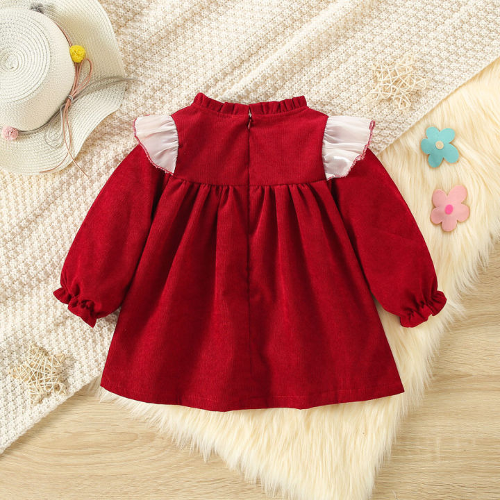 (0-3%20Years%20Old%20Girls)%20Autumn/Winter%20New%20Girls%20Dress%20Bow%20Ribbon%20Small%20Flying%20Sleeve%20Round%20Neck%20Sweet%20Princess%20Dress%20Solid%20Color%20Birthday%20Party%20Team%20Dress%20-%20Image%203
