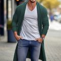 2024 Autumn Men's Knitted Cardigan Casual Long Sweaters Male Long Sleeve Outerwear Solid Color Loose Streetwear Knit Jacket. 
