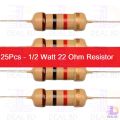 25Pcs - 1/2 Watt 22 Ohm Resistor 1/2W 22 Ohm Carbon Film Resistor 22 Ohm Half Watt Resistance 0.5 Watt 5% Tolerance Fixed Resistors Passive Components.