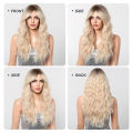 Long Curly Blonde Synthetic Wigs Light Golden Ombre Body Wave Natural Hair Wig for Women Heat Resistant Cosplay Party Hair. 
