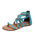 2021 summer new European and American plus size woven flat back zipper roman sandals women's spot clip toe women's shoes.
