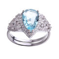 AliExpress wish hot selling full diamond pear-shaped sapphire ring European and American fashion micro-set ocean sapphire diamond ring. 