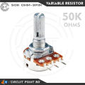 50K Ohm 2Pcs Variable Resistor / Potentiometer 3 Pin Single Gang Linear Taper, Rotary, Adjustable Variable Resistor / Potentiometer For Electric & Electronics..