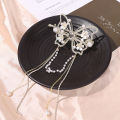 New Retro Fashion Red And White Flower Butterfly Tassel One Word Hair Clip Elegant Accessories For Women.