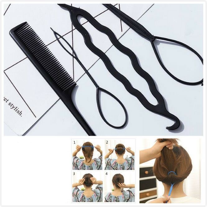 4 pcs Hair Clip Styling Stick Bun Maker Tool Beauty