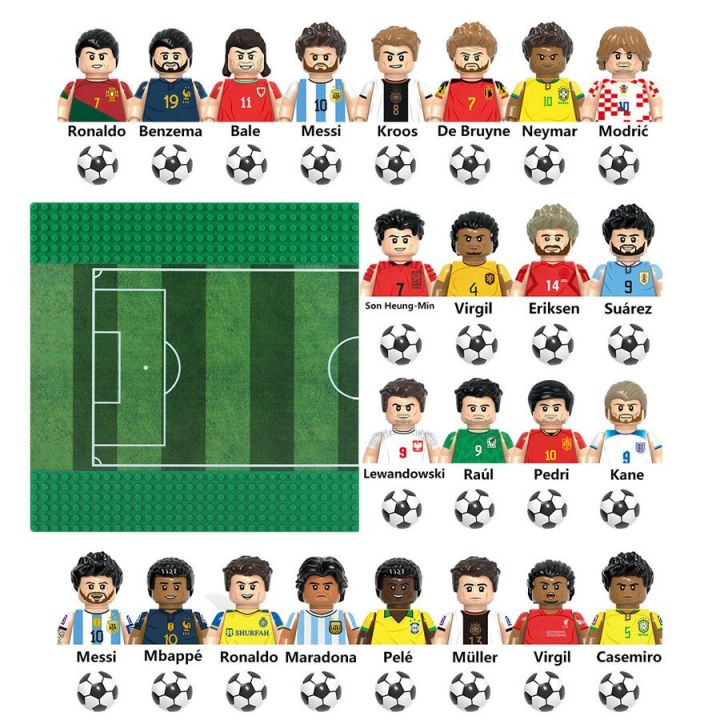 Football Players Figures Soccer Minifigures Assemble Bricks Building Blocks Toys For Kids Messi Neymar Ronaldo Lewandowski