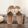 Women Female Bohemia Bowknot Flax Linen Flip Flops Beach Shoes Sandals Slipper.