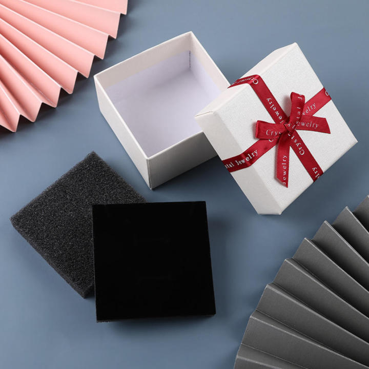 Square Box Engagement Ring Box Fashionable Velvet Interior Display Case Earrings Box Bow Design 1Pc Package Necklace Holder for