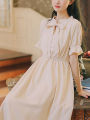 Gentle Retro Mori Style French Dress Girlish Style Summer New First Love Tight Waist Slim Fit Sweet Midi Dress. 