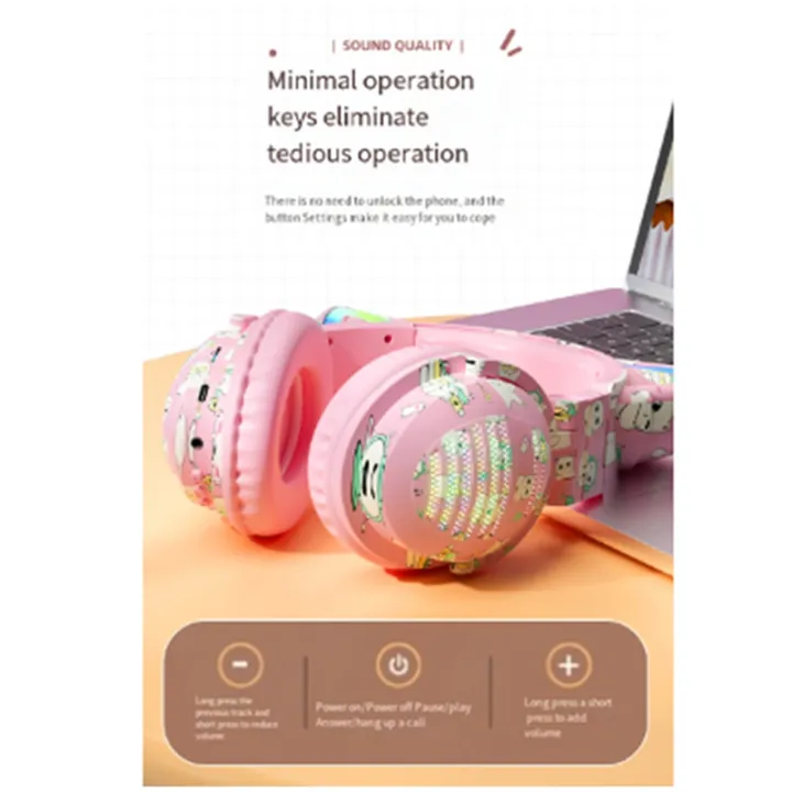Cartoon Gaming Anime Headphones LED Stereo Music Headphones with Microphone Control -B