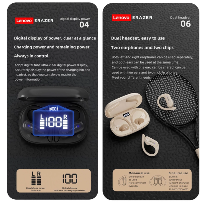 Lenovo%20ERAZER%20XT60%20Pro%20Bluetooth%205.3%20Earphones%20True%20Wireless%20Headphones%20Button%20Control%20Noise%20Reduction%20Earhooks%20Waterproof%20with%20Mic%20Headset%20-%20Image%202