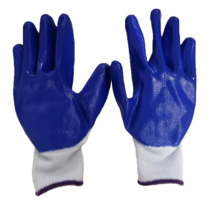 1 Pairs Nylon Work Gloves Nitrile Rubber Coated Working Gloves for Men, Women Blue