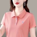 Collar T-shirt, women's short sleeved 2023 new style, leading mom loose summer fashion top, sports polo shirt T. 