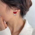New Year's bow crystal earrings Christmas red earrings Autumn and winter sense of luxury, light luxury, niche simple earrings tide.