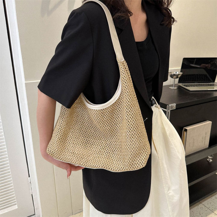 Woven%20Bag%20Women's%20Summer%20New%20Fashion%20Retro%20Tote%20Bag%20Versatile%20Large%20Capacity%20Shoulder%20Bag%20Straw%20Bag%20-%20Image%204