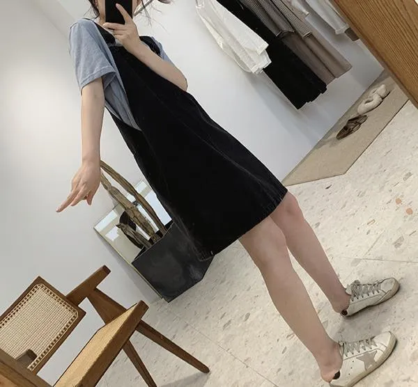 Spring and Summer2022New Short Student Young Denim Brace Dress