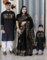 Block Print Family Set Half Silk Saree and Dhupian Panjabi for Father Mother and Son.