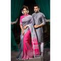 New Exclusive Design Couple Half Silk Ash Color Block Print Saree and Panjabi Fashionable, Stylish and Comfortable For Women.