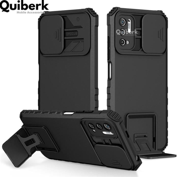 Quiberk for Xiaomi Redmi Note 10 5G Phone Case Slide Camera Cover Kickstand Hard Shockproof Armor Back Casing