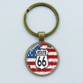 Vintage ROUTE 66 Keychain Motorcycle Car Keyring Handmade Glass Cabochon Key Chain Holder Women Men Jewelry Gift. 