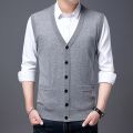 Men Fashion Brand V Neck Knit Korean Vest Outwear Cardigan Men Sleeveless Button Wool Blended High Quality Casual Mens Clothes.