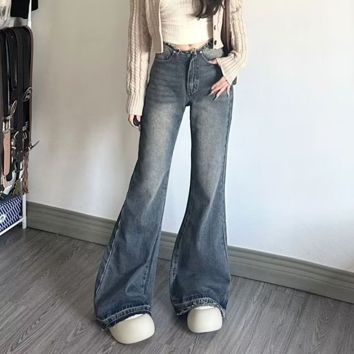 American%20retro%20low-waisted%20hottie%20micro%20flared%20jeans%20women's%202024%20new%20raw%20edge%20loose%20mopping%20wide-leg%20flared%20pants%20-%20Image%202